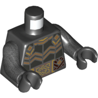 Lego Torso Armor with Dark Brown Woven Belt and Gold Buckles Print, Pearl Titanium Arms, Black Hands / Black