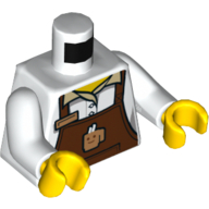 Lego Torso Shirt with Reddish Brown Apron with Coffee Mug, Name Tag, Light Bluish Gray Shadowing Print, White Arms, Yellow Hands / White