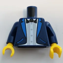 Torso, Jacket, White Shirt, Black Bow Tie Print, with Dark Blue Arms and Yellow Hands