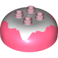 Lego Duplo Brick Round 4 x 4 Dome Top with 2 x 2 Studs - Marbled White 'Frosting' / Coral
