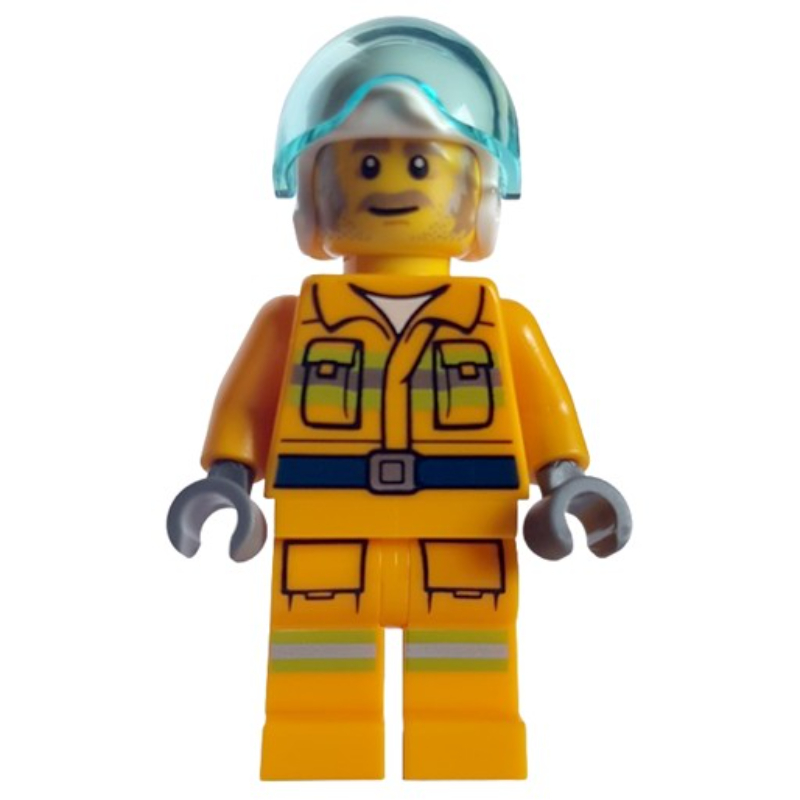 Lego Pilot, Bright Light Orange Fire Suit, White Helmet