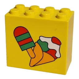 Brick 2 x 4 x 3 with Popsicle and Ice Cream Cone Print / Yellow
