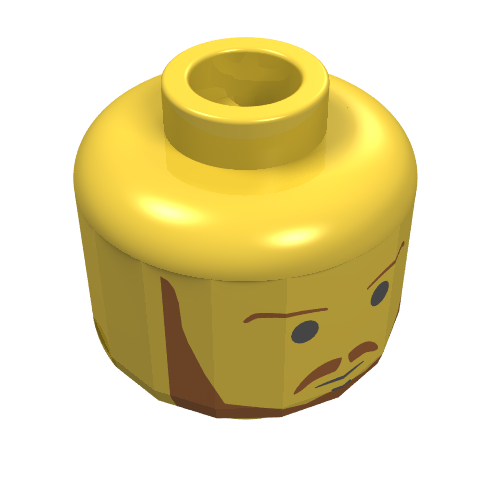 Lego Minifig Head Qui-Gon Jinn, Beard with Brown Eyebrows, Moustache and Beard, Black Chin Dimple Print [Blocked Open Stud] / Yellow
