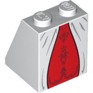 Lego Brick Sloped 65° 2 x 2 x 2 with Bottom Tube with Red Inset Skirt Print / White