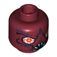 Minifig Head Squid Warrior, Bloodshot Eyes and White Fangs Print [Blocked Open Stud] / Dark Red