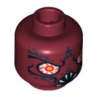 Lego Minifig Head Squid Warrior, Bloodshot Eyes and White Fangs Print [Blocked Open Stud] / Dark Red