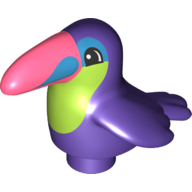 Lego Duplo Animal Bird / Toucan with Dark Azure and Coral Beak and Lime Chest Print / Dark Purple