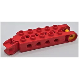 Duplo Toolo Brick 2 x 5 with 8 Side Screw Sockets, Swivel Bracket End and Clip End / Red