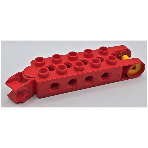 Lego Duplo Toolo Brick 2 x 5 with 8 Side Screw Sockets, Swivel Bracket End and Clip End / Red