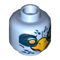 Minifig Head Ewald, Dual Sided, Eagle with Beak, Yellow Eyes, White Pupils / Orange and White Pupils Print [Hollow Stud] / Bright Light Blue