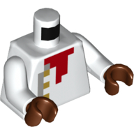 Lego Torso Chef Jacket, Pixelated Gold Buttons and Red Scarf print, White Arms, Reddish Brown Hands / White
