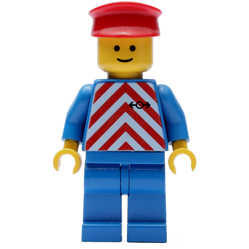 Lego Train Worker - Red/White Shirt, Blue Legs, Red hat