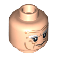 Lego Minifig Head Balin the Dwarf, Dual Sided, Bushy Gray Eyebrows, Wrinkles, Calm / Frowning Print [Hollow Stud] / Light Nougat