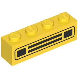 Brick 1 x 4 with Black Car Grill Print [Embossed] / Yellow