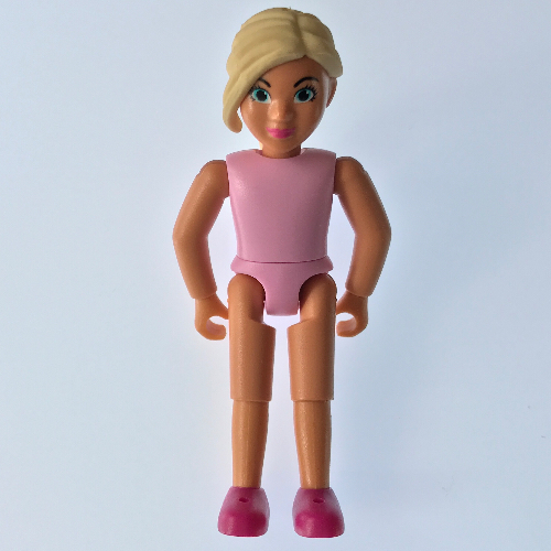 Lego Belville Figure Fixed Elbows, Child, Female, Light Yellow Hair Long, Bright Pink Top, Magenta Shoes / [No Color/Any Color]