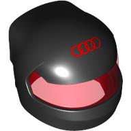 Lego Helmet, Formula 1 with Trans-Red Visor pattern with Red Audi Logo print / Black