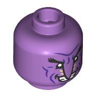Lego Minifig Head Arlong, Black Eyebrows, Long Pointy Noes, Dark Purple Lines, Closed Mouth / Open Mouth Grin / Medium Lavender