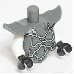 Torso with Molded Shoulder and Waist Extensions, Silver Decoration Print, White Arms, Black Hands / Dark Bluish Gray