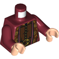 Lego Torso Robe with Long Scarves, Gold, Reddish Brown and Dark Brown Details Print (Albus Dumbledore), Dark Red Arms, Light Nougat Hands / Dark Red