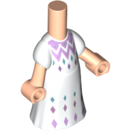 Lego Microdoll Body Long Dress White with Dark Turquoise/Medium Lavender Decorations, Light Nougat Hands / Light Nougat