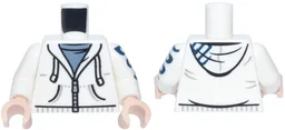 Torso Hoodie, Silver Zipper, Dark Blue Trim and Snake over Sand Blue Shirt Pattern / White Arm Left with Dark Blue Snake Pattern / White Arm Right / Light Nougat Hands