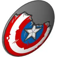 Shield Round Bowed with Red, White, and Blue Circles with Star, Broken Print (Captain America)