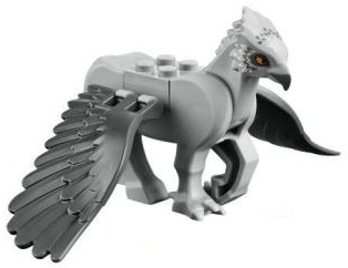 Lego Hippogriff with Dark Bluish Gray Wings with Dark Bluish Gray Beak and Eye Patches, White Feathers and Bright Light Orange Eyes Pattern (HP Buckbeak)