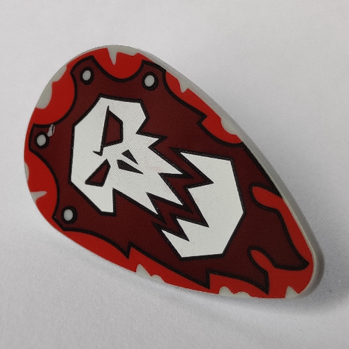 Lego Shield Ovoid with White Skull on Black/Dark Red Field print / Light Bluish Gray