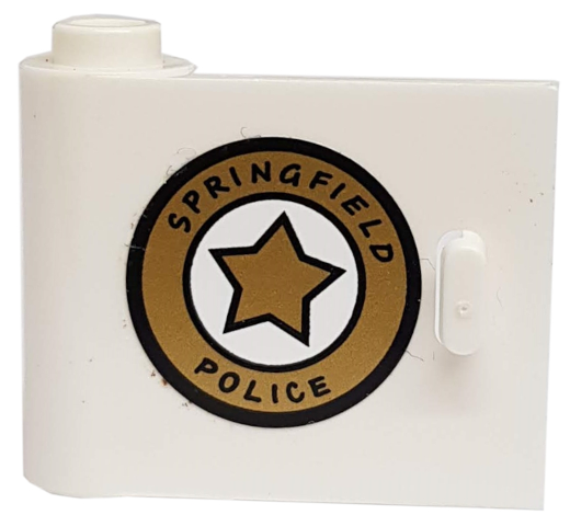 Lego Door 1 x 3 x 2 Left - Open Between Top and Bottom Hinge with 'SPRINGFIELD POLICE' Pattern (Sticker) - Set 71016