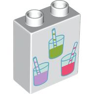 Lego Duplo Brick 1 x 2 x 2 with Lime, Lavender, and Coral Lemonade Glasses print / White
