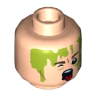Minifig Head Dr Peter Venkman, Dual Sided, Confused / Slimed with Tongue Print [Hollow Stud] / Light Nougat