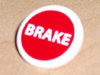Lego Road Sign 2 x 2 Round with Clip with 'BRAKE' on Red Background Pattern (Sticker) - Sets 8144 / 8375