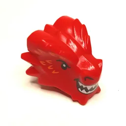 Minifig Head Special, Metal Dragon with White Teeth, Orange Markings Print / Red
