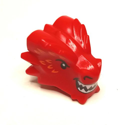 Lego Minifig Head Special, Metal Dragon with White Teeth, Orange Markings print / Red