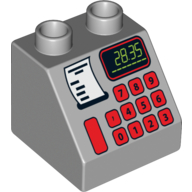 Lego Duplo Brick 2 x 2 Slope 45° with 28.35 Cash Register Print / Light Bluish Gray