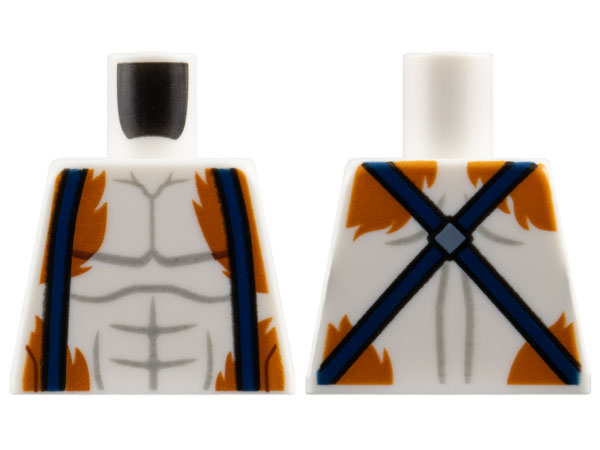 Lego Torso Dark Bluish Gray Muscle Contours, Dark Blue Suspenders and Dark Orange Fur Pattern