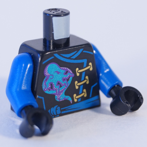 Lego Torso Robe with Gold Clasps, Jay Power Symbol, Blue Sash / Emblem and Wings on Back Print, Blue Arms, Black Hands / Black