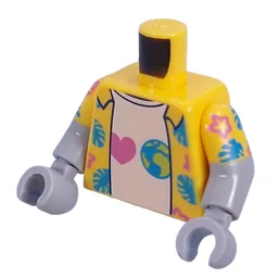 Torso, Dual Molded Arms, Open Hawaiian Shirt, White Shirt with Heart, Earth Print, Yellow Sleeves Pattern, Light Bluish Gray Arms and Hands / Yellow