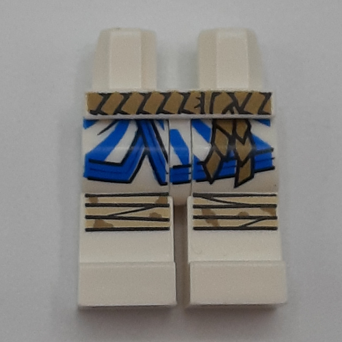 Lego Hips and White Legs with Gold/Black Belt, Blue Coat, Tan Knee Wraps print / White