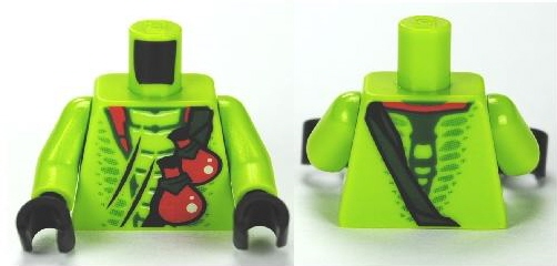 Lego Torso Ninjago Snake with Dark Green Belt and Red Vials Pattern / Lime Arms / Black Hands