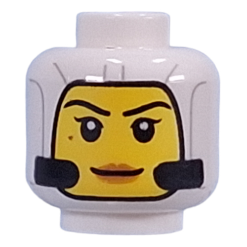 Lego Minifig Head White Hood, Yellow Face, Microphones, Peach Lips / White
