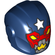 Lego Helmet with Armor Plates and Ear Protectors with White Star Above Red Mask and Yellow Eyes, Silver Mouth Print