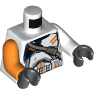 Lego Torso, Odd Arms, Armour with Orange Markings and Dark Tan Belt Print (Airborne Clone Trooper), Left White Arm, Right Orange Arm, Black Hands / White
