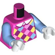 Torso, Bright Pink/Bright Light Blue/Bright Light Yellow Diagonal Checkered Shirt, White Collar Print, Medium Blue Arms, White Hands / Dark Pink