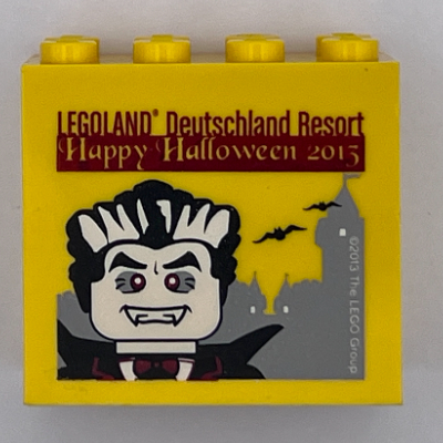 Lego Brick 2 x 4 x 3 with 'LEGOLAND Deutschland Resort Happy Halloween 2013' Print / Yellow