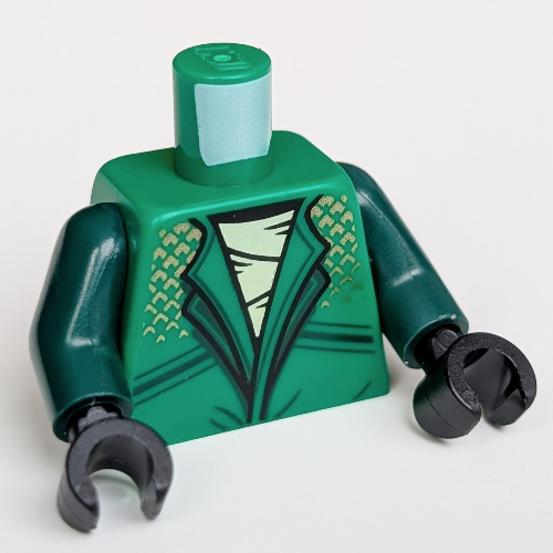 Lego Torso, Ninja Robe, White Shirt, Gold Decorations, Snake On Back print, Dark Green Arms, Black Hands / Green