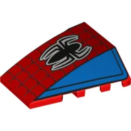 Brick Wedged, Curved 4 x 4 No Top Studs with Spider-man Logo, Webs Print / Red