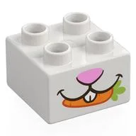 Duplo Brick 2 x 2 with Bright Pink Bunny Nose, Mouth, Carrot Print