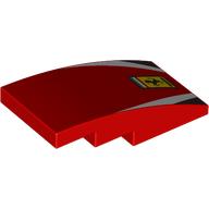 Lego Brick Curved 4 x 2 No Studs with Ferrari Logo, White/Black Stripes print / Red