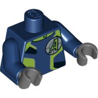 Lego Torso Lime Jumpsuit with Agents Logo Print, Dark Blue Arms, Dark Bluish Gray Hands / Dark Blue